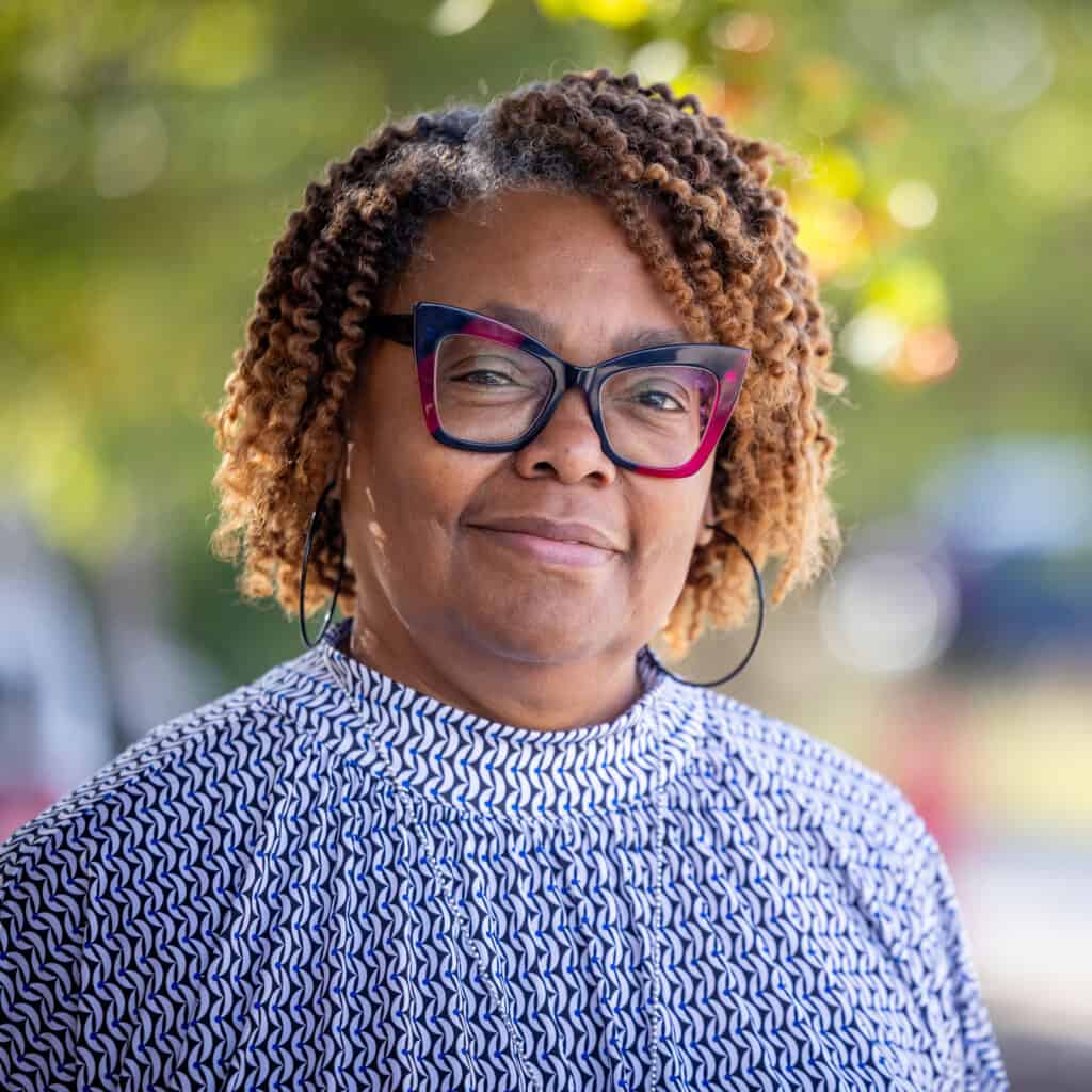 Angela Bailey photographed outside a Senior Housing facility